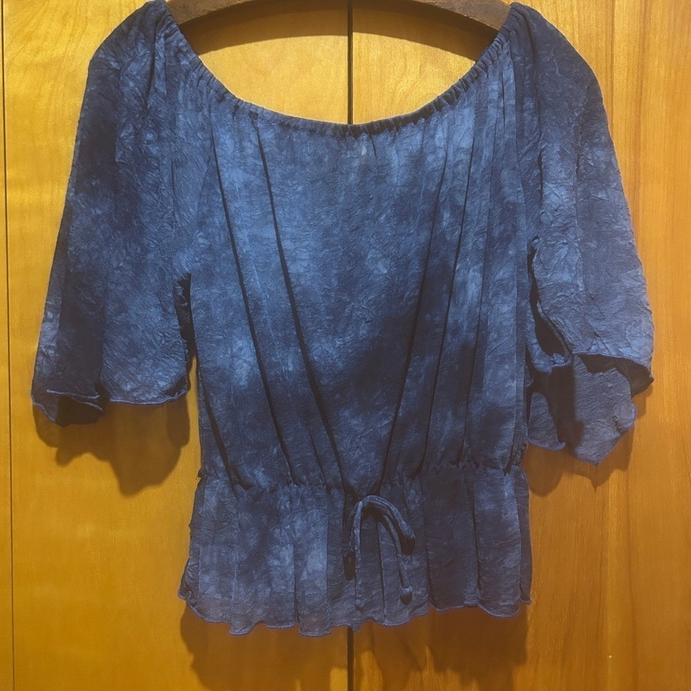 Vintage Hiatus Blouse Size XL Blue Mesh Crop Top Waist‎ Tie Y2K Whimsigoth